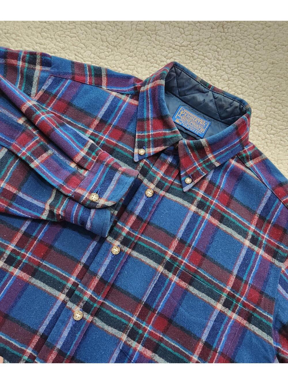 Vintage Pendleton Woolen Mills 100% Virgin Wool Blue Plaid Shirt L/S Sz Small